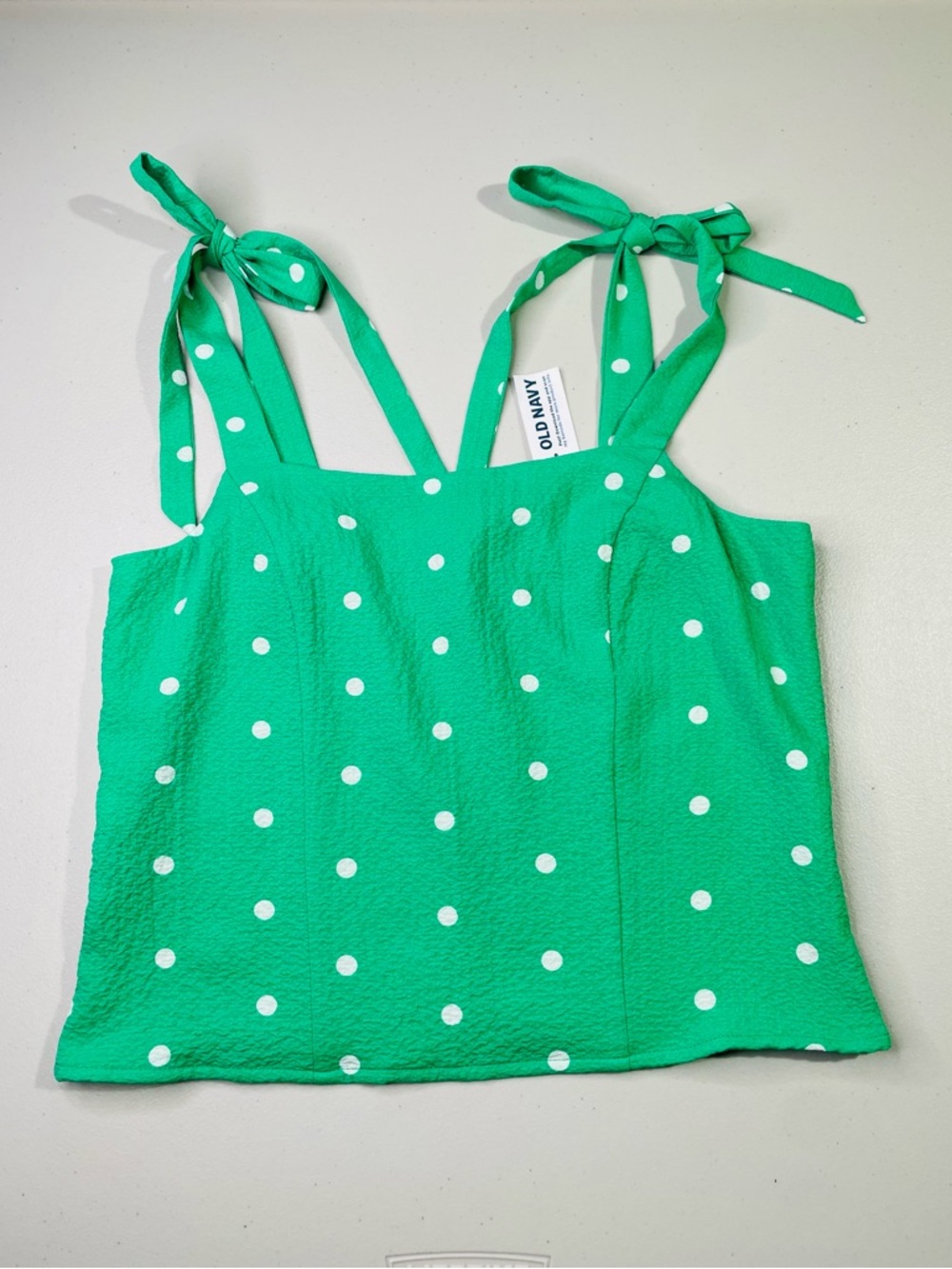 NWT Old Navy Small Green Polka Dot Tie-Shoulder Corset-Style Cami & Smocked Back